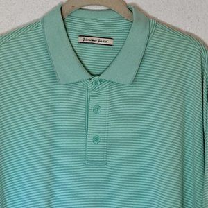 Jamaica Jaxx Polo Shirt Men's XXL Textured Striped Aqua Green Blue Modal Blend